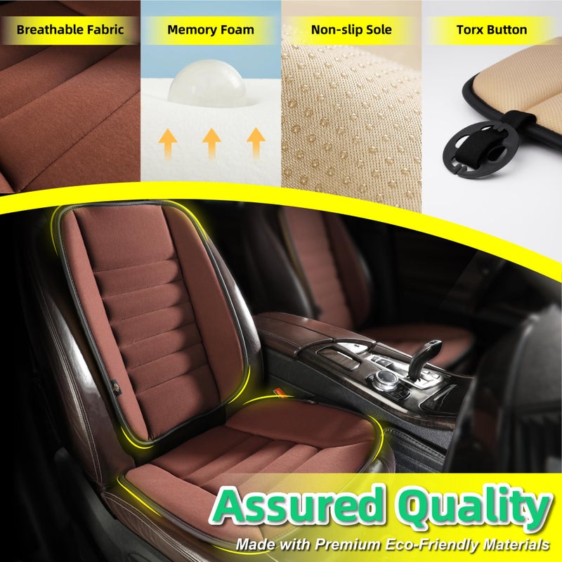 kingphenix Car Seat Cushion with Back Support Pillow: Enhanced Comfort Memory Foam Design for Pain Relief  Ideal for Drivers and Office Use - Ergonomic Lumbar Comfort for Long Sitting - Brown - Image 3